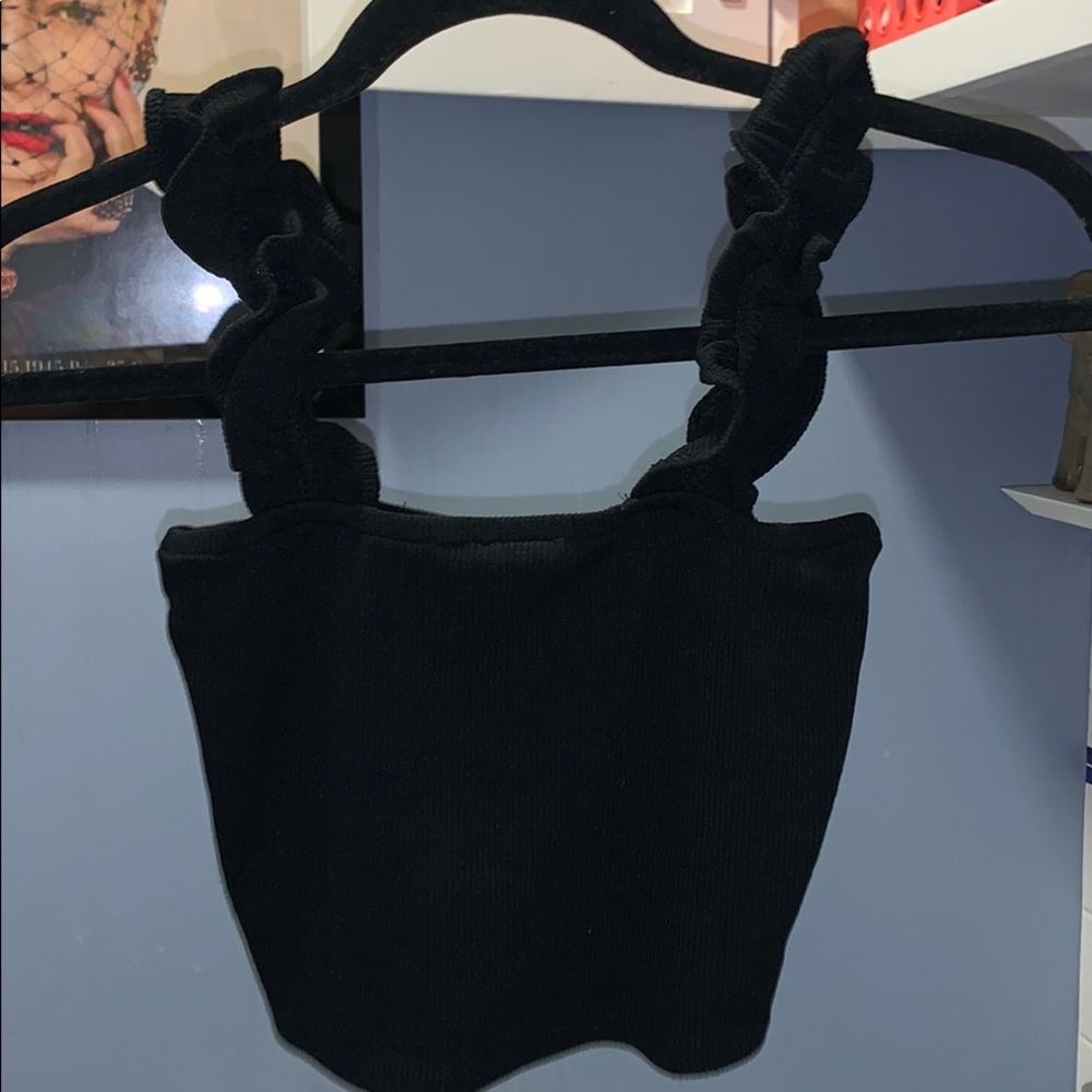 Black Zara crop with ruffle straps